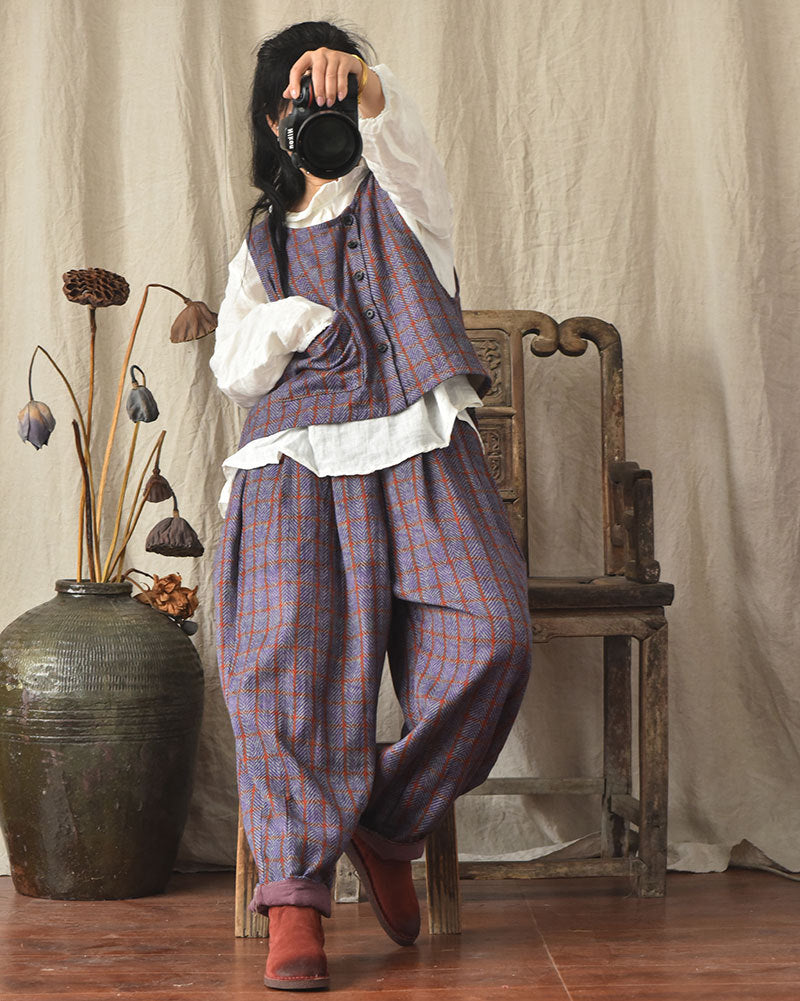 Pantalones de lino a cuadros vintage