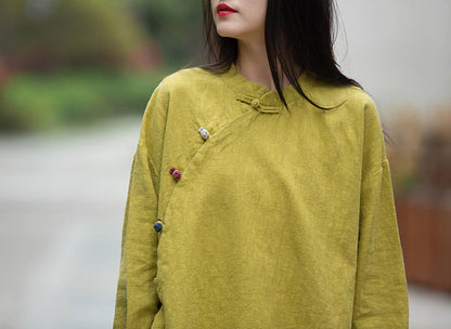 Blusa de lino con estampado de loto 