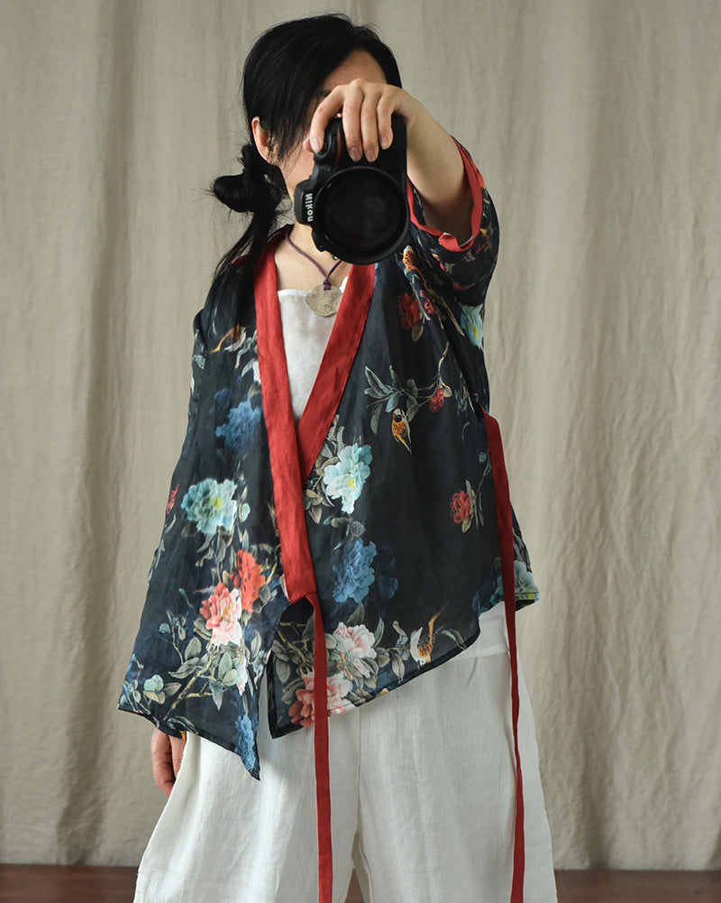 Blusa Bohemian Bloom con estampado de ramio