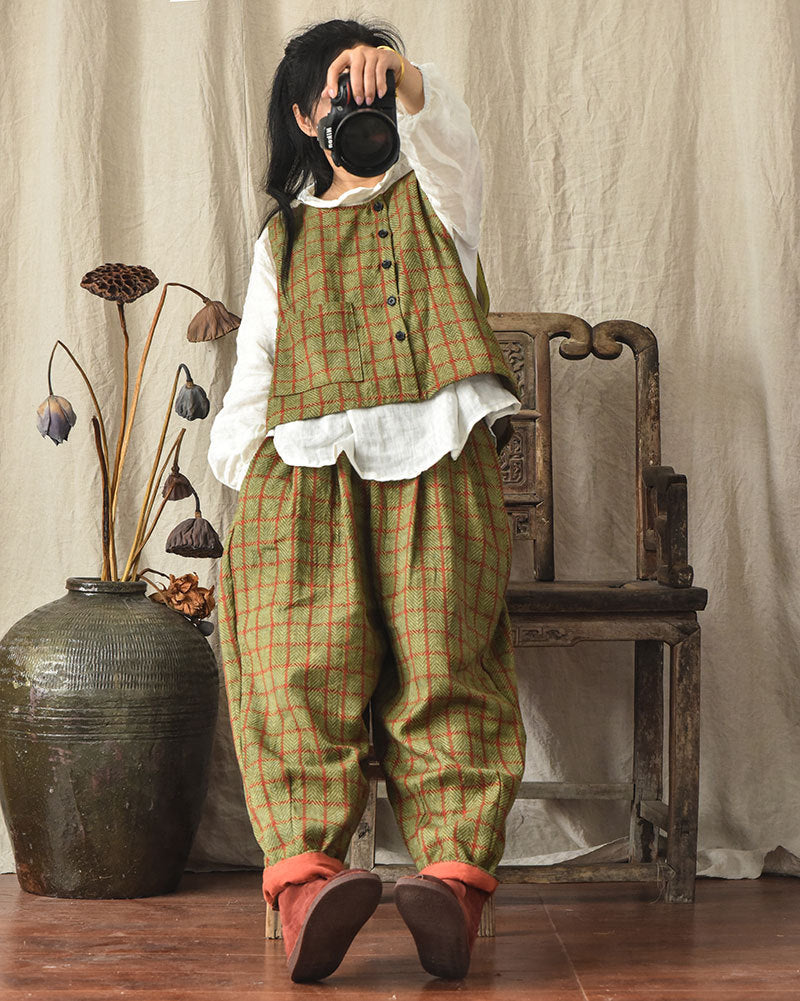Pantalones de lino a cuadros vintage