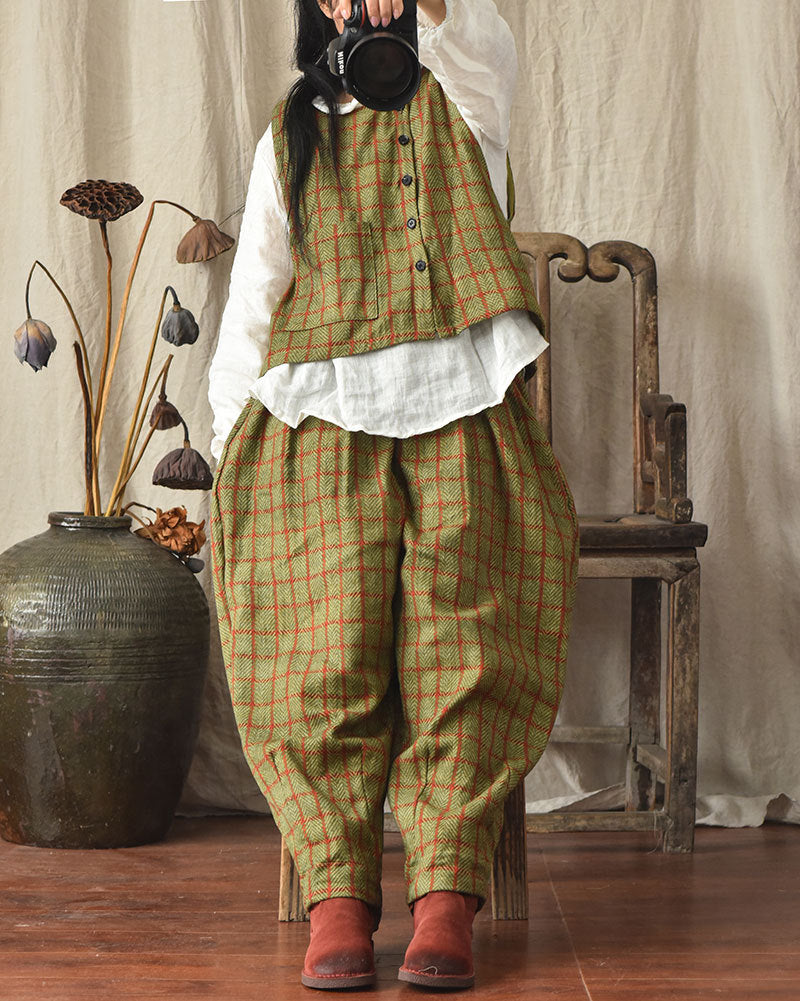 Pantalones de lino a cuadros vintage