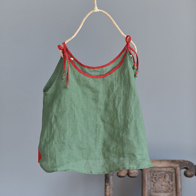 Blusa de ramio con tirantes en contraste