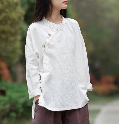 Blusa de lino con estampado de loto 