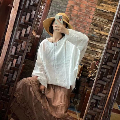 Blusa Retro de Lino y Algodón Dream