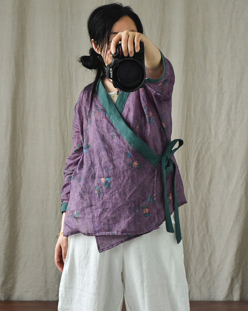 Blusa Bohemian Bloom con estampado de ramio