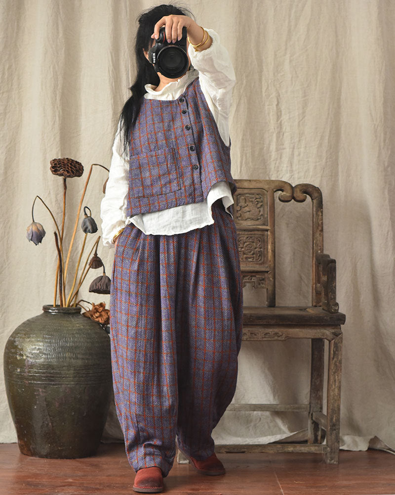 Pantalones de lino a cuadros vintage