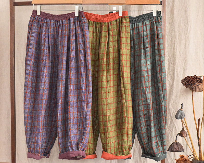 Pantalones de lino a cuadros vintage