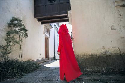 Vestido midi de lino con capucha