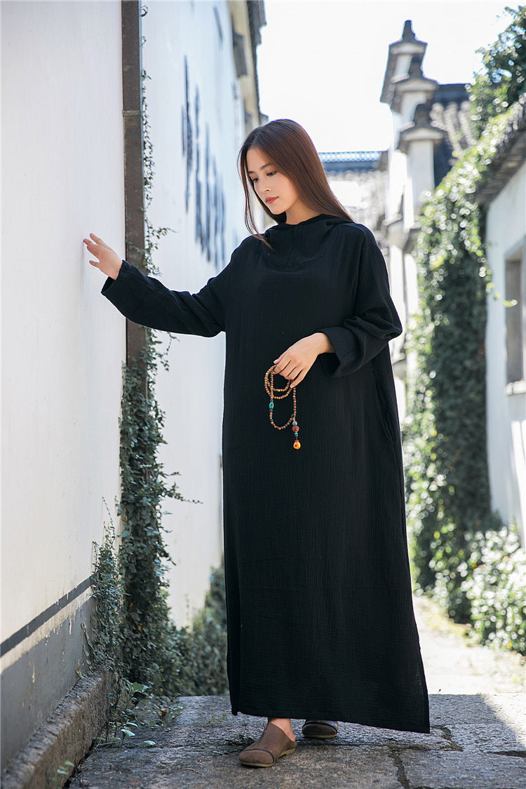 Vestido midi de lino con capucha