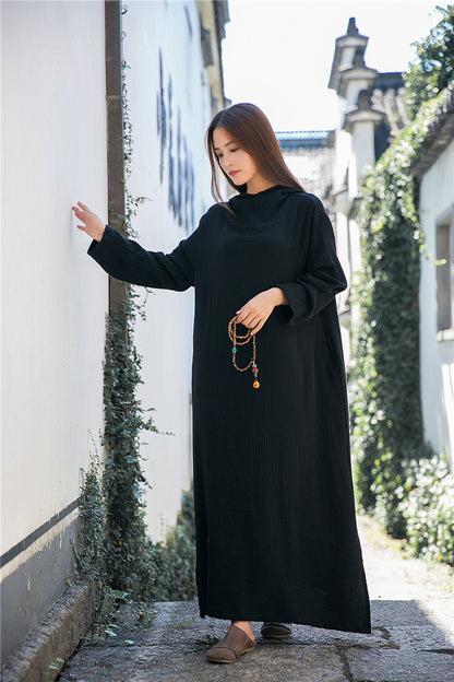 Vestido midi de lino con capucha