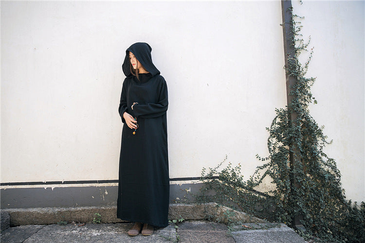 Vestido midi de lino con capucha