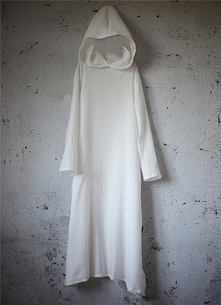 Vestido midi de lino con capucha