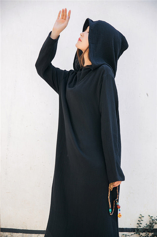 Vestido midi de lino con capucha
