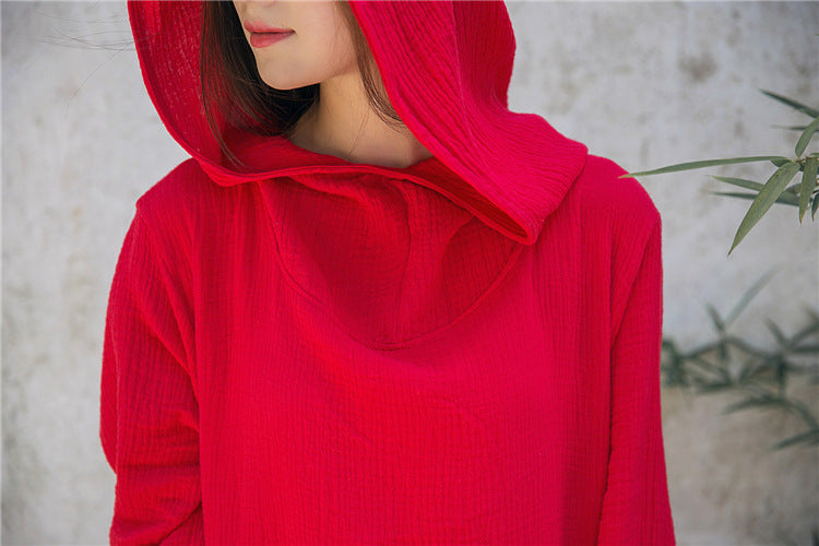 Vestido midi de lino con capucha