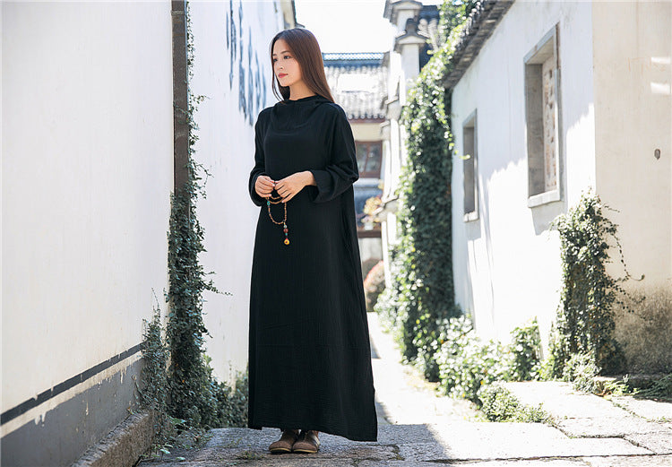 Vestido midi de lino con capucha