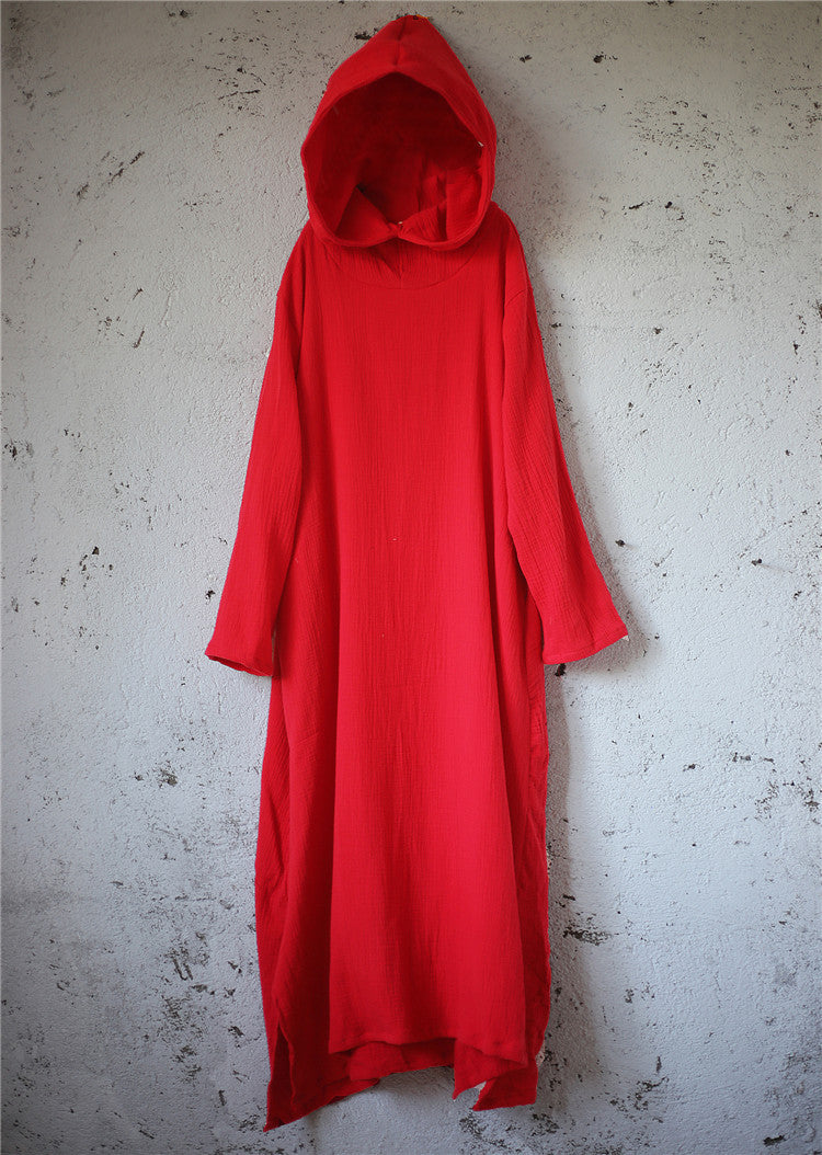 Vestido midi de lino con capucha