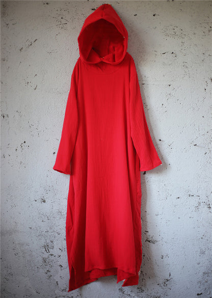 Vestido midi de lino con capucha
