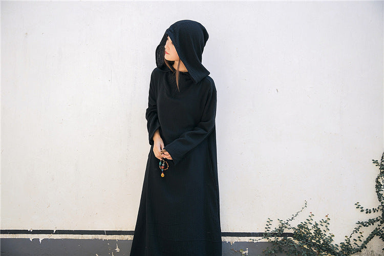 Vestido midi de lino con capucha