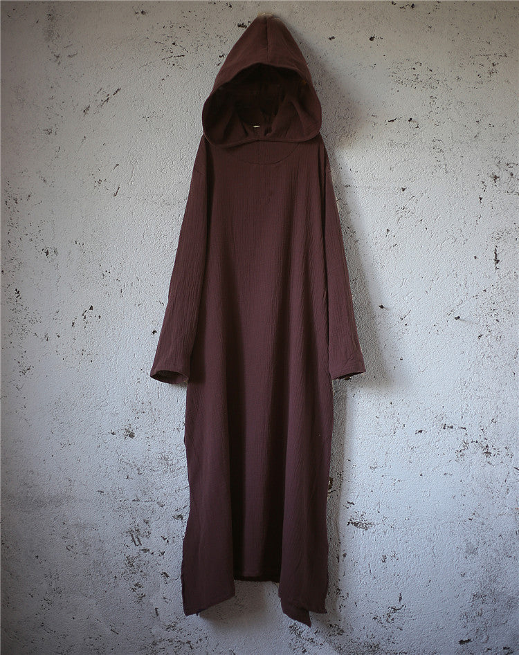 Vestido midi de lino con capucha