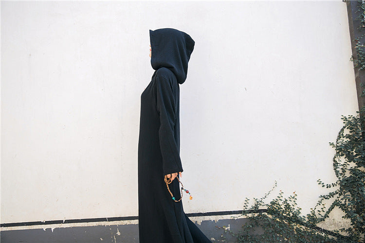 Vestido midi de lino con capucha