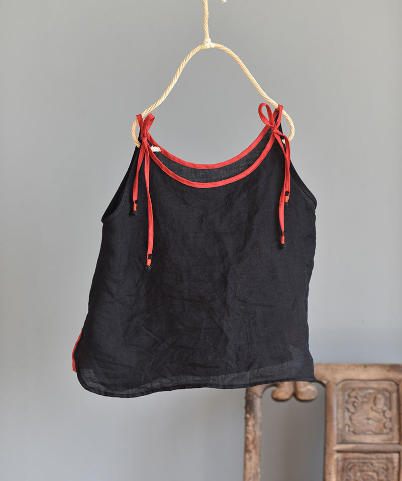 Blusa de ramio con tirantes en contraste