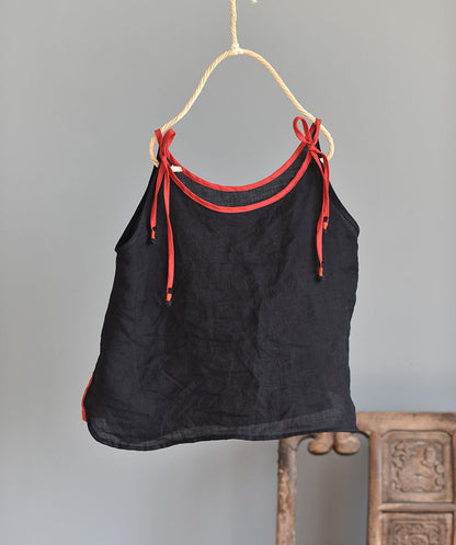 Blusa de ramio con tirantes en contraste