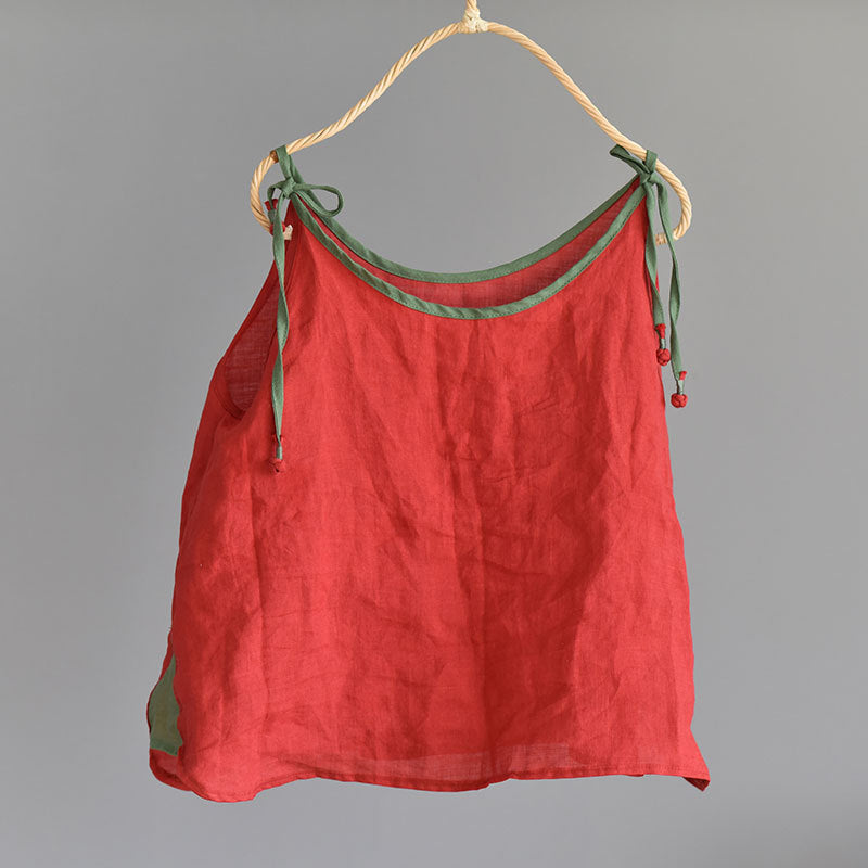 Blusa de ramio con tirantes en contraste