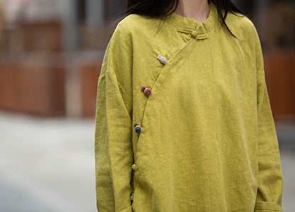 Blusa de lino con estampado de loto 
