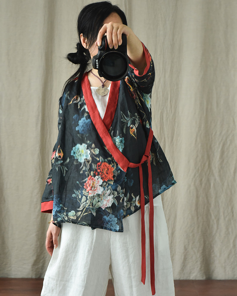 Blusa Bohemian Bloom con estampado de ramio