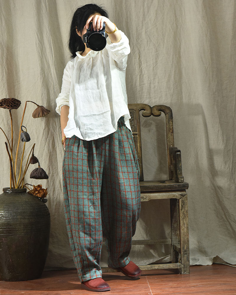 Pantalones de lino a cuadros vintage
