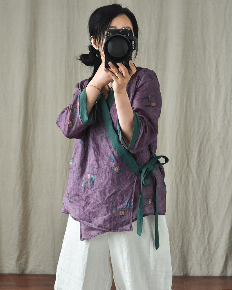 Blusa Bohemian Bloom con estampado de ramio