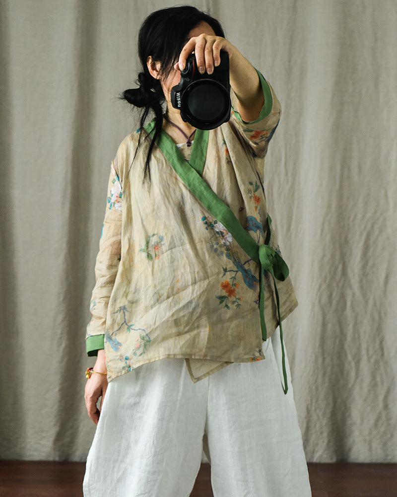 Blusa Bohemian Bloom con estampado de ramio