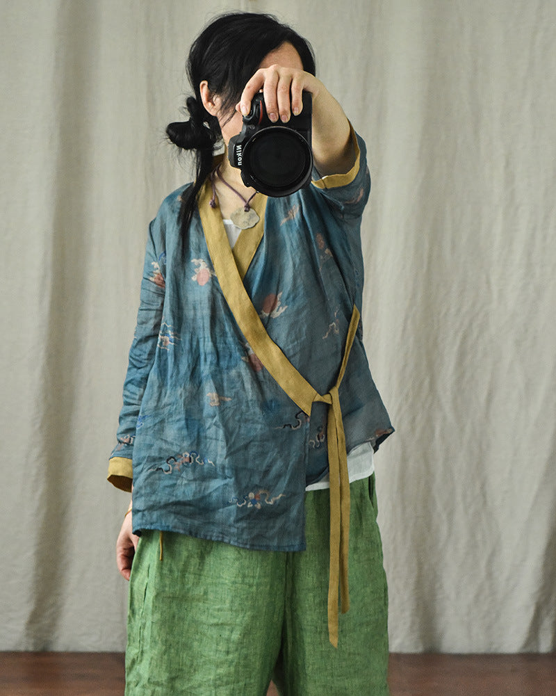 Blusa Bohemian Bloom con estampado de ramio