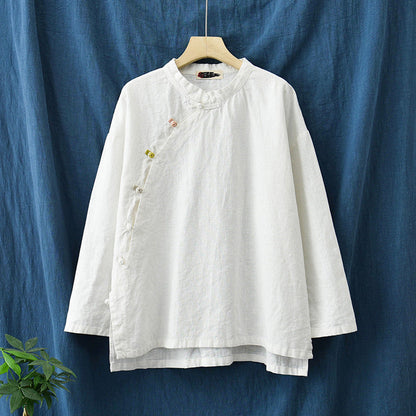 Blusa de lino con estampado de loto 
