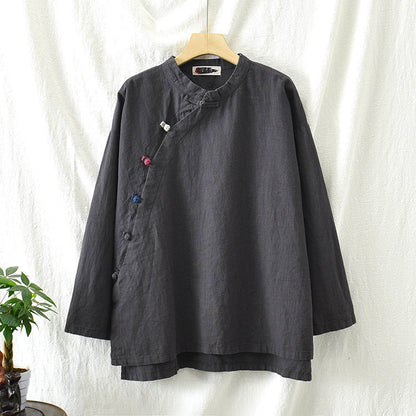 Blusa de lino con estampado de loto 