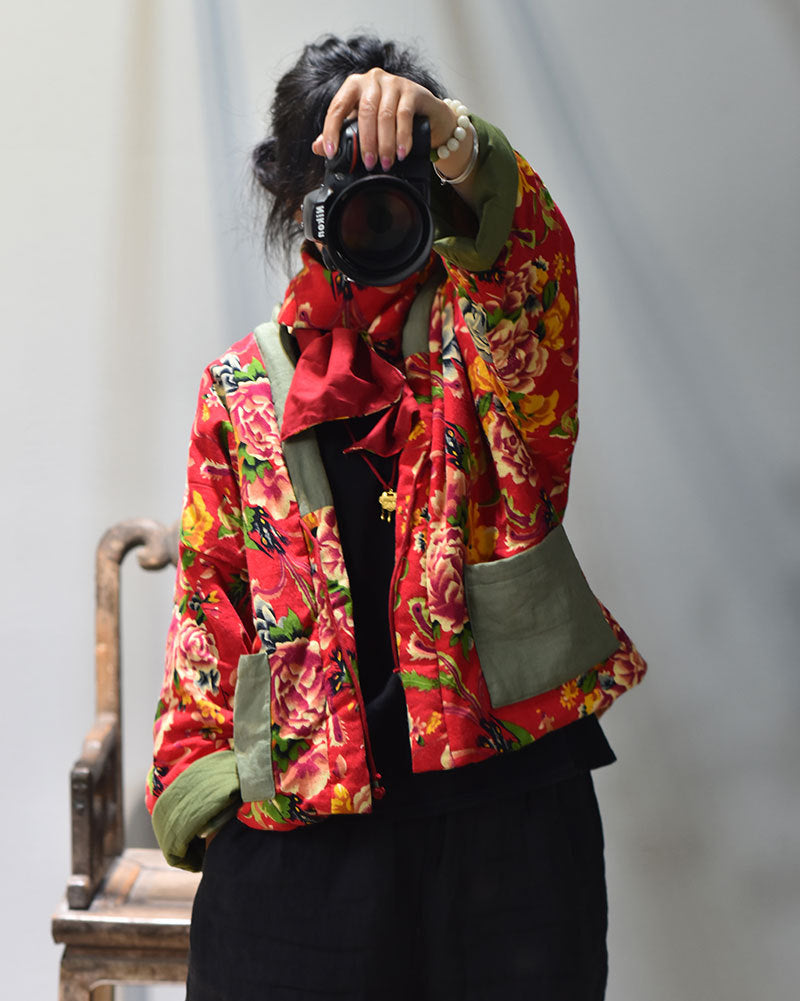 Chaqueta vintage acolchada con patchwork floral