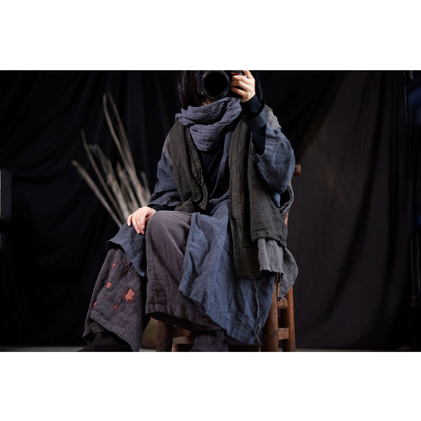 Chaleco de lino con bolsillos en capas