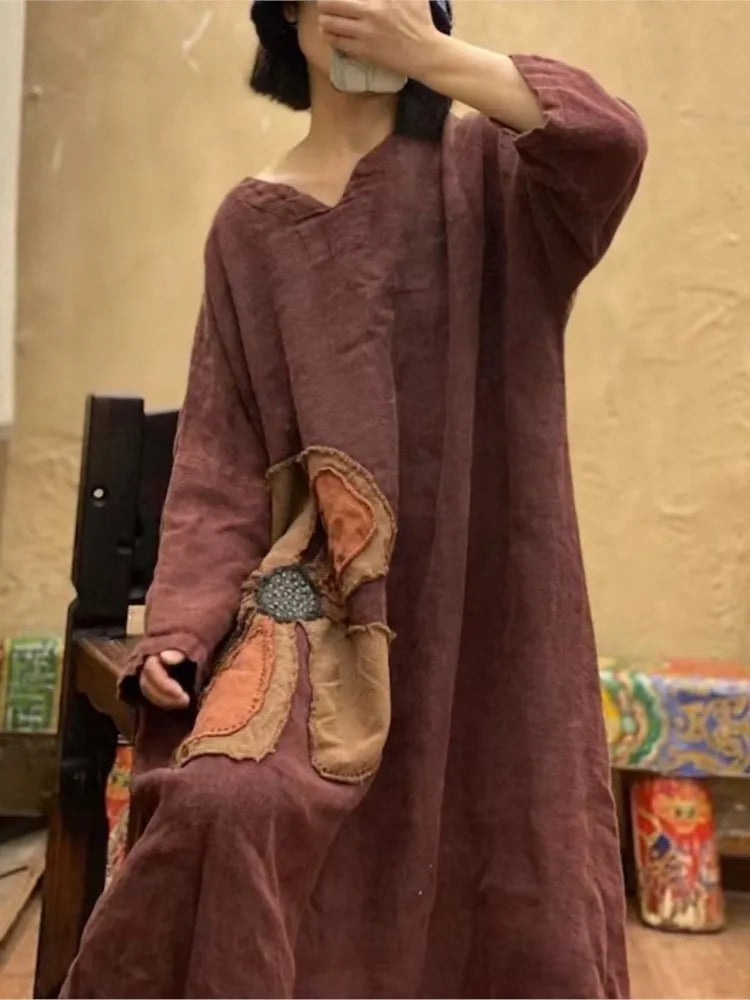 Vestido vintage de patchwork con flores