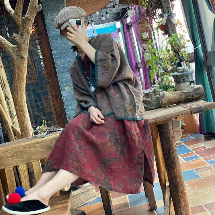 Chaqueta de lino con estampado floral vintage