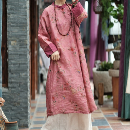 Vestido Túnica de Lino Hanfu Flora - Bohemio Floral Vintage