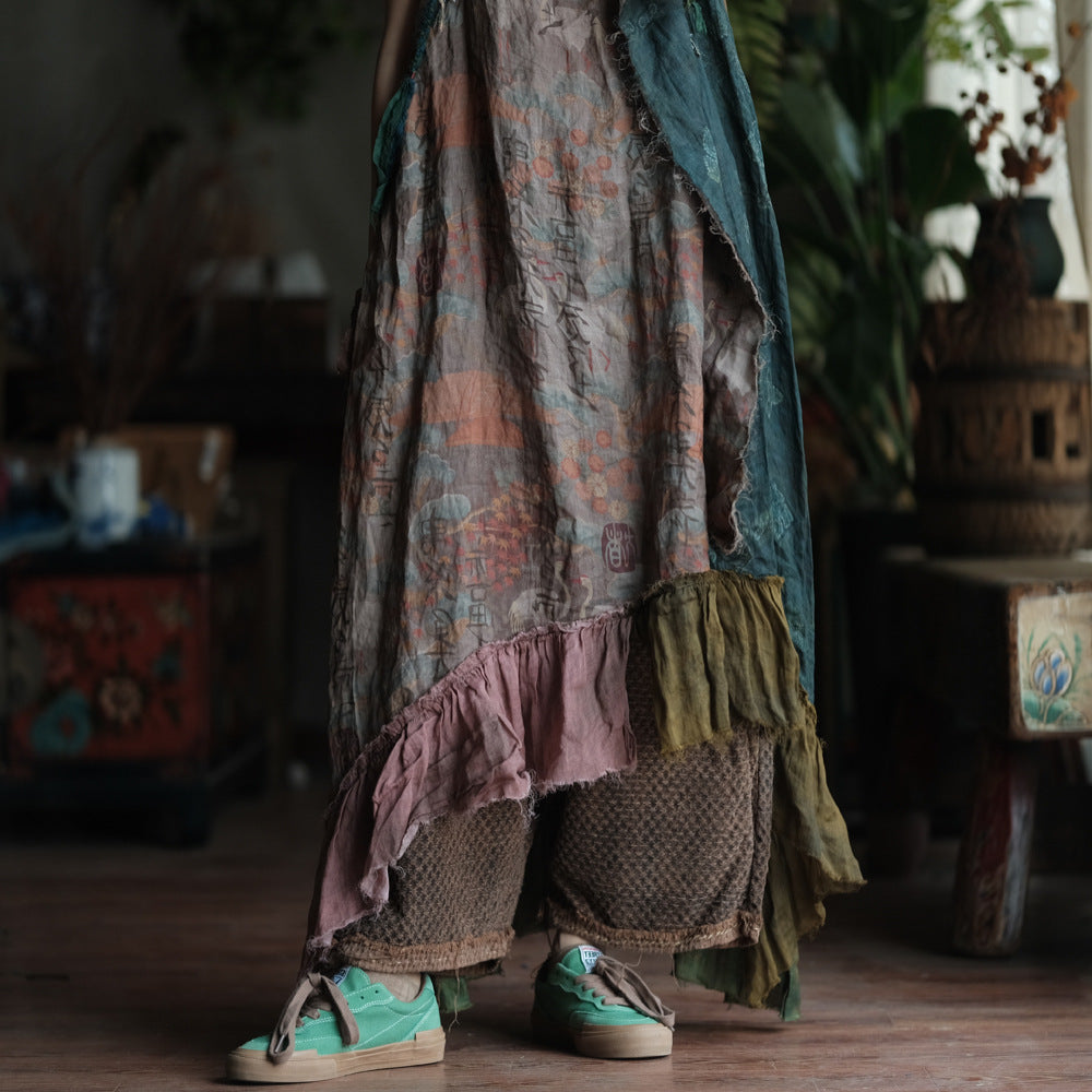 Vestido de ramio con retazos bohemio