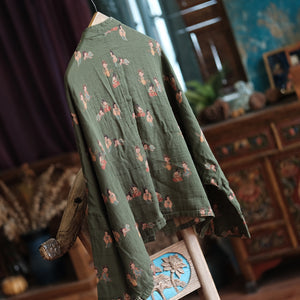 Chaqueta de lino vintage con figuras diminutas