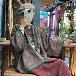 Chaqueta de lino con estampado floral vintage