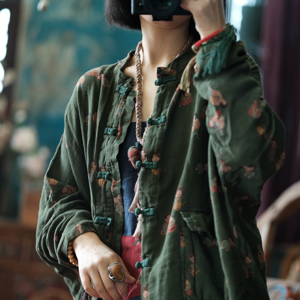 Chaqueta de lino vintage con figuras diminutas