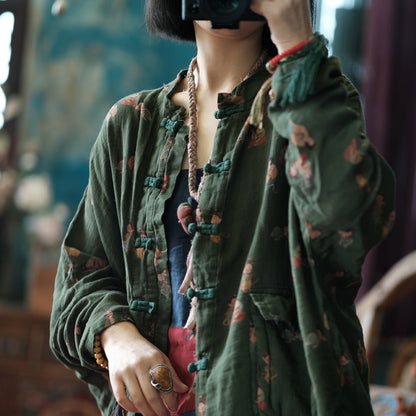 Chaqueta de lino vintage con figuras diminutas
