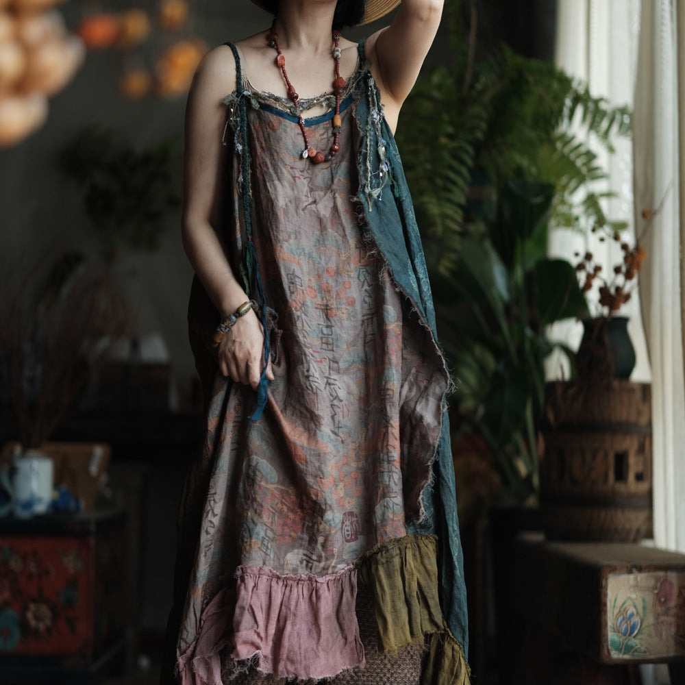 Vestido de ramio con retazos bohemio