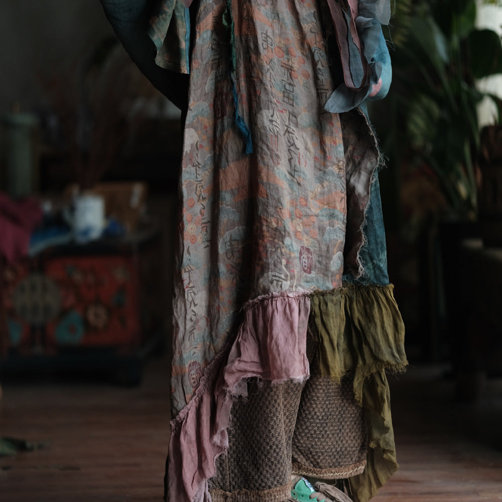 Vestido de ramio con retazos bohemio