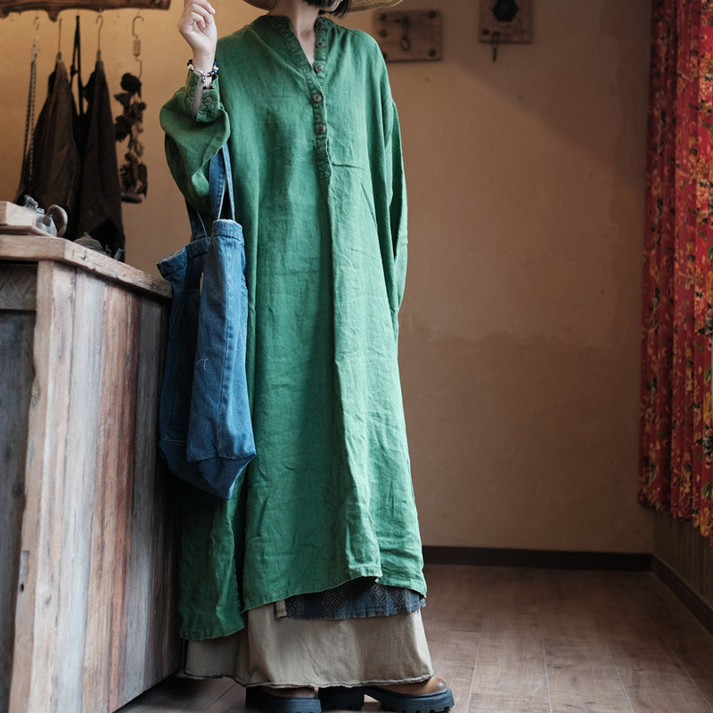 Vestido de lino natural verde – Corte holgado