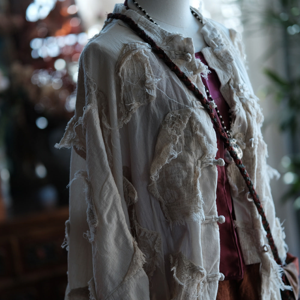 Chaqueta vintage de patchwork color crudo