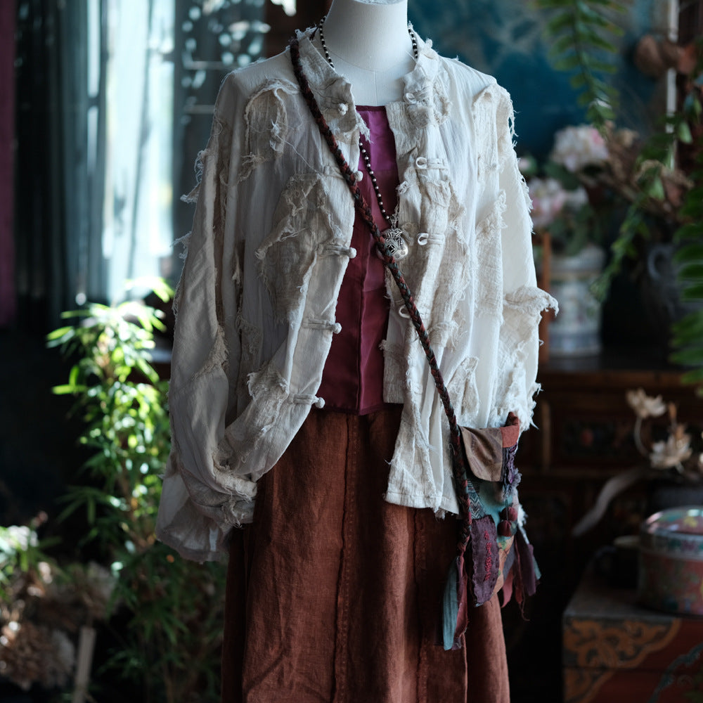 Chaqueta vintage de patchwork color crudo